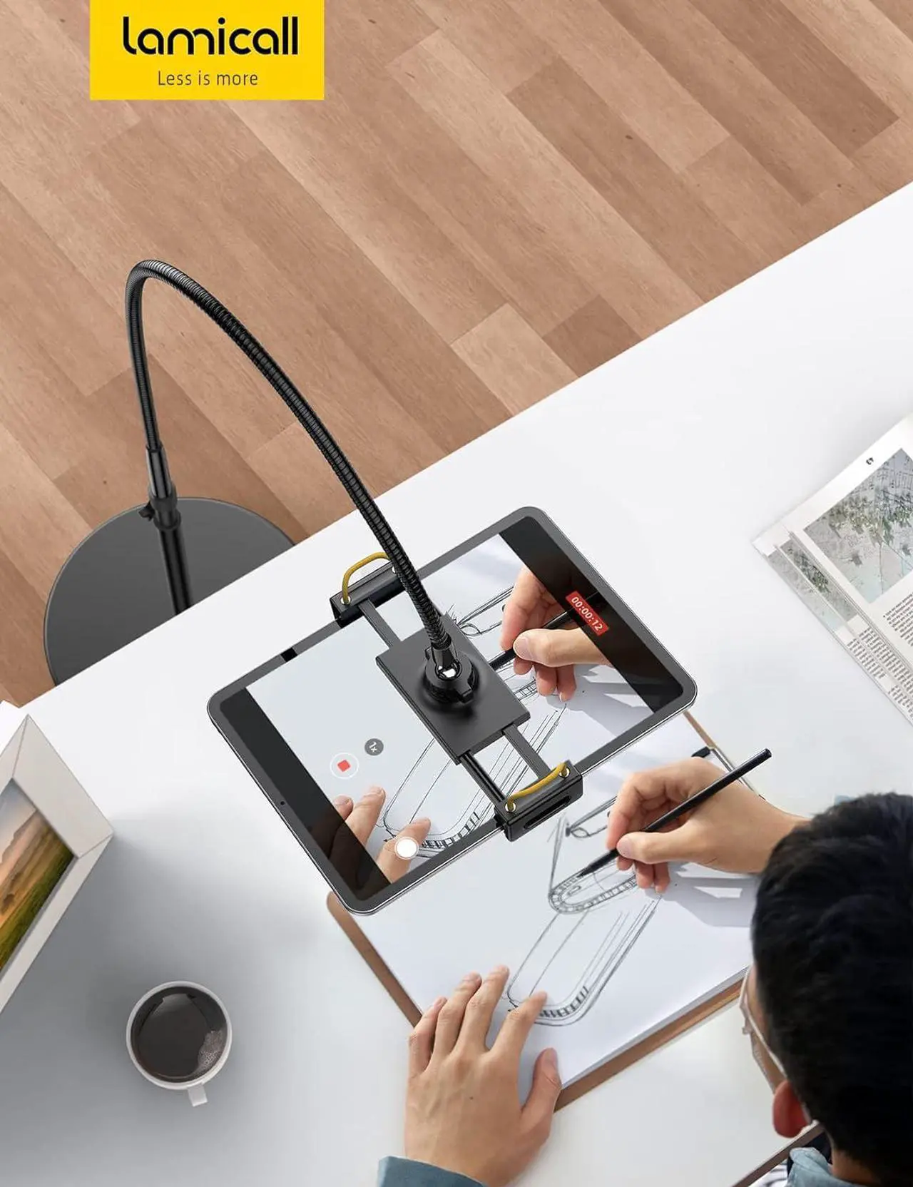 Alt view image 7 of 7 - Tablet Floor Stand - Gooseneck Swivel Holder Mount with Adjustable Height & 10.6lb Stable Base, Compatible iPad Mini Air Pro 12.9/9.7, Galaxy Tab, Kindle, Cell Phones (4.7''-13'')