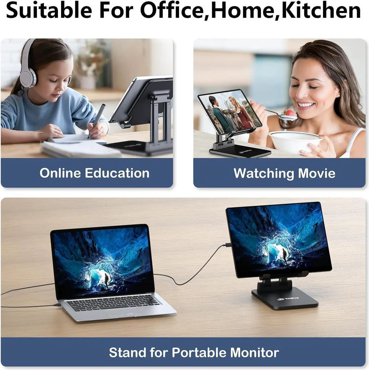 Alt view image 6 of 6 - Tablet Stand -Portable Monitor Stand 4.72 Wide Adjustable & Foldable Super Sturdy Holder for Desk Compatible with iPad/Tablets/Monitor 7-15.6 and Surface Pro