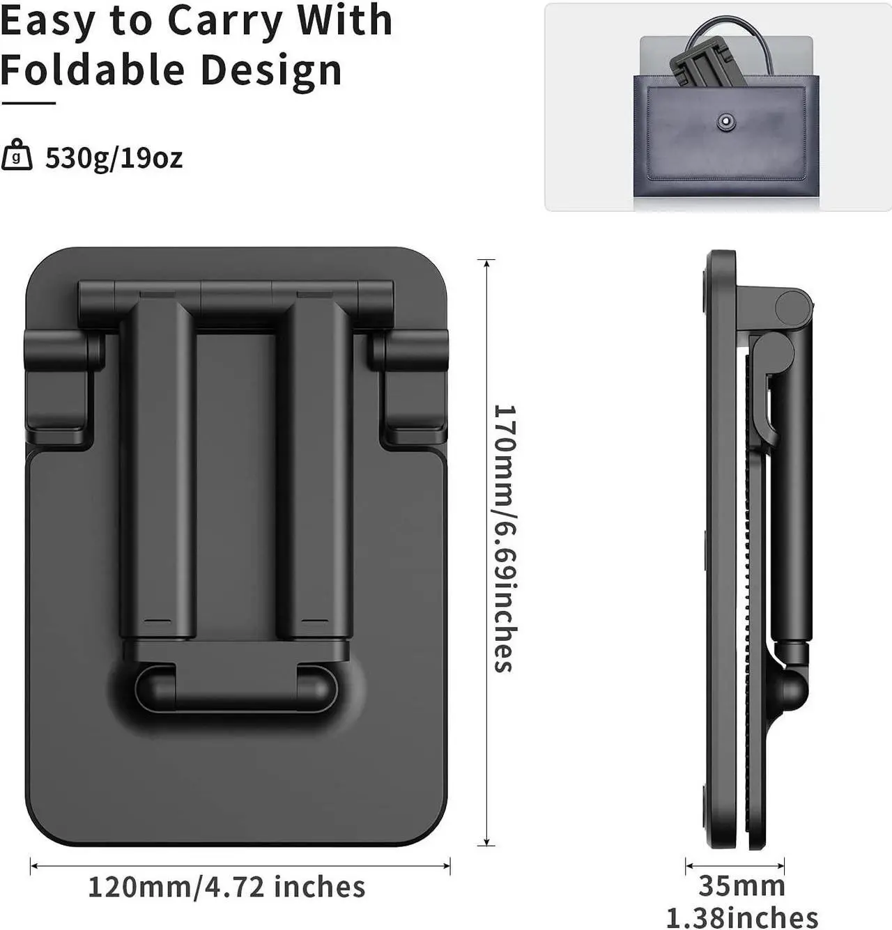 Alt view image 5 of 6 - Tablet Stand -Portable Monitor Stand 4.72 Wide Adjustable & Foldable Super Sturdy Holder for Desk Compatible with iPad/Tablets/Monitor 7-15.6 and Surface Pro