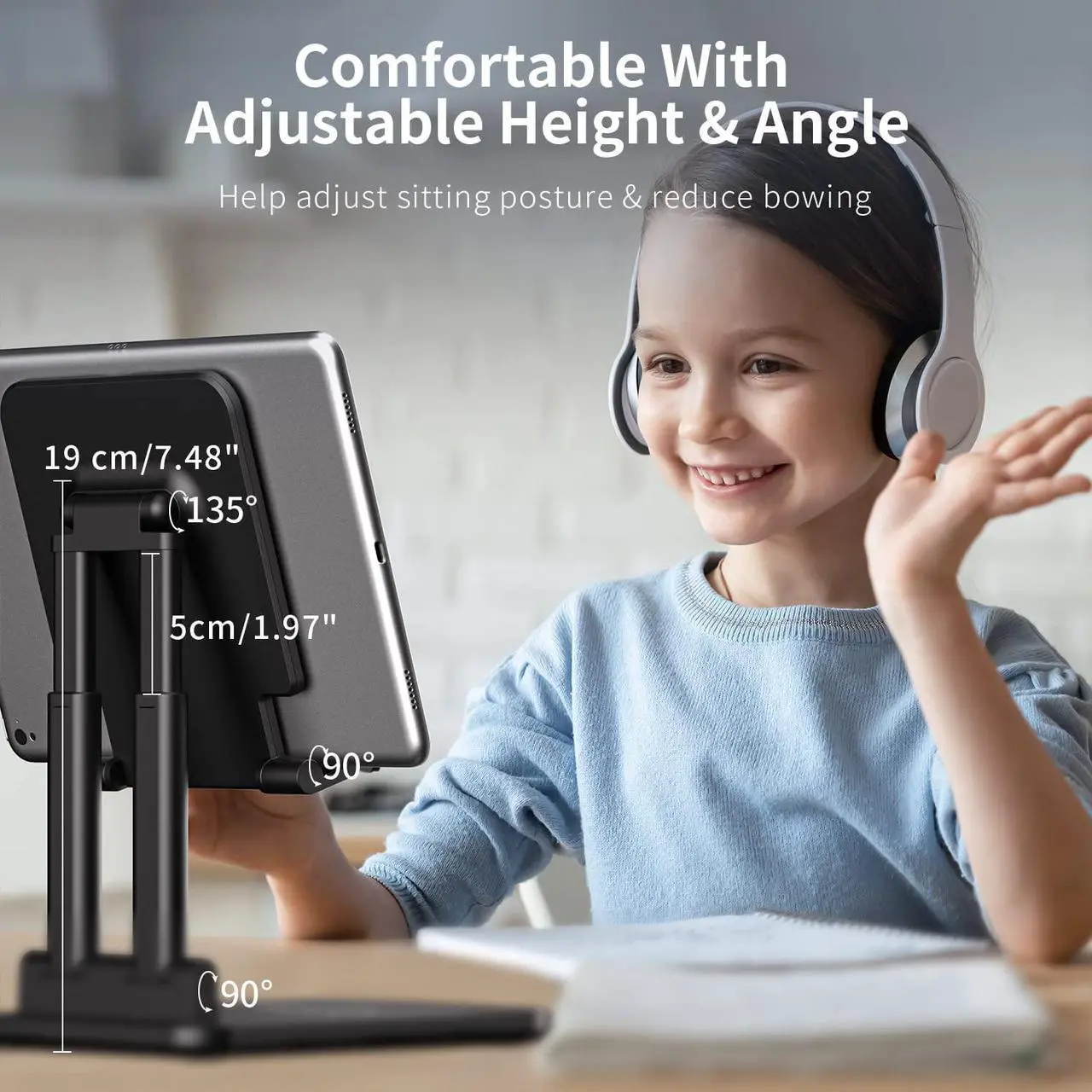 Alt view image 4 of 6 - Tablet Stand -Portable Monitor Stand 4.72 Wide Adjustable & Foldable Super Sturdy Holder for Desk Compatible with iPad/Tablets/Monitor 7-15.6 and Surface Pro