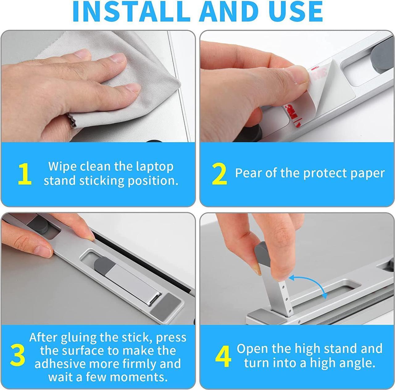 Alt view image 6 of 6 - Riser for Desk,Pop up Laptop Stand,Adjustable Height Self-Adhesive Portable Laptop Stand with Feet, Extend Leg,Foldable Computer Stand for 10-17 Models MacBook Air, Keyboard etc.
