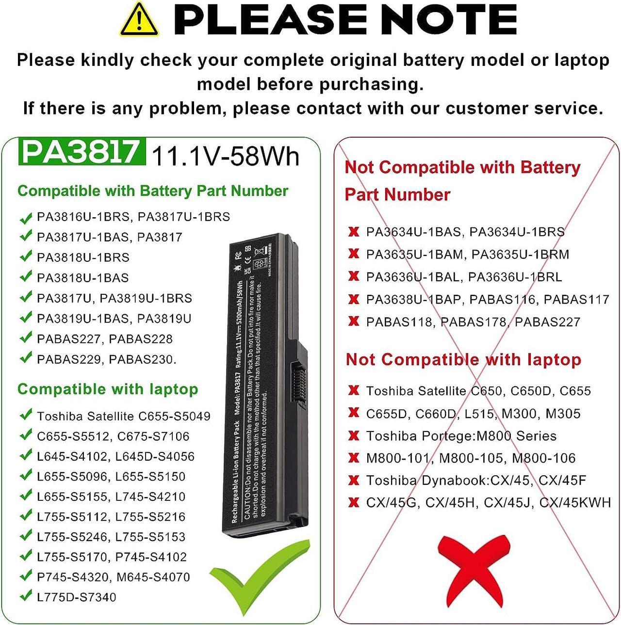 Alt view image 2 of 7 - Laptop Battery PA3817U-1BRS PA3818U-1BRS PA3819U-1BRS for Toshiba Satellite C655 C675 C675D L645 L645D L655 L655D L675 L675D L745 L755 L755D P745 P755 P775 M645 A660 A655 PA3817U Series Battery