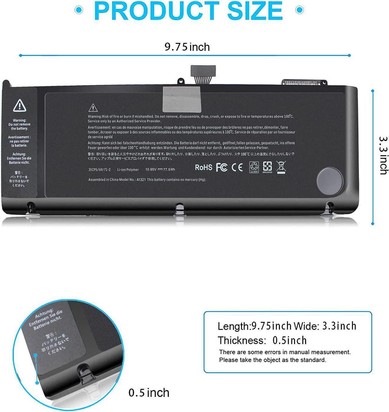 Alt view image 7 of 7 - A1321 A1286 Battery for Mid 2009 2010 MacBook Pro Battery 15 inch, 3icp5/81/77-2 Battery for MacBookPro 5.4,5.3,6.2 MC118 MB985 MB986 MC371L MC372LL MC373LL 10.95V 77.5WH [ 12 Months Warranty]