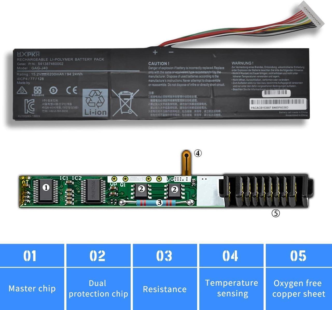 Alt view image 5 of 7 - HXPK GAG-J40 Laptop Battery for Gigabyte Aero 14 15 17 Serie Aero 14-V7 14-K7 14-W-CF2 15 XA 15-X9 15-Y9 17 XA RP77 17 XA HDR Aorus 17 YA Gaming X5 V6 V7 V8 X7 v6 v7 X7 Dt V6 Dt V7 Dt V8 X9 DT