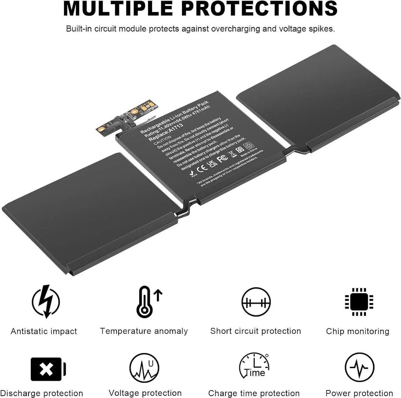Alt view image 7 of 7 - A1708 A1713 Laptop Battery Replacement for MacBook Pro 13 Inch A1708 (Late 2016, Mid 2017, Mid 2019, 2020), EMC 2978 3164, A2171 Battery for MacBook Pro 13 Inch A2159 (2019) A2289 (2020) A2338 (2020)