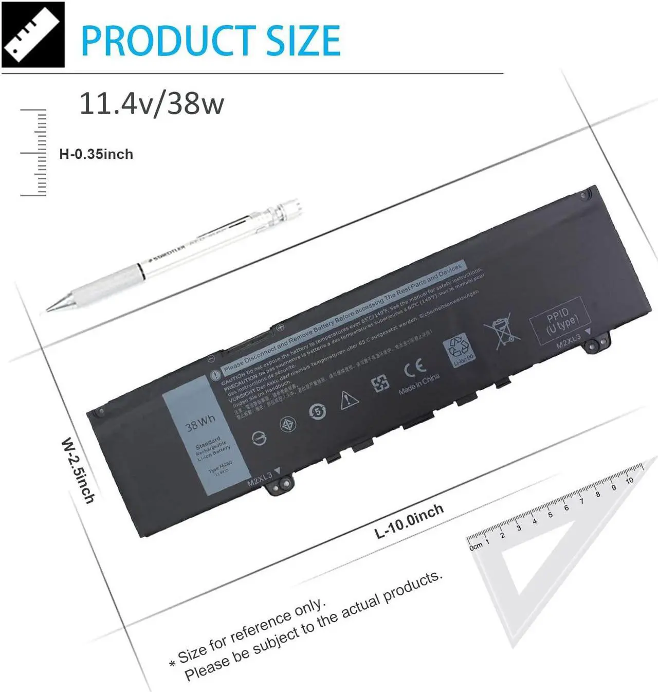 Alt view image 5 of 7 - F62G0 Battery Replacement for Dell Inspiron 13 7000 2 in 1, P83G P83G001 P91G001 P91G P87G 39DY5 039DY5 13 5370 7370 7373 7380 7386 13MF Vostro 5370RPJC3 0RPJC3(38Wh/11.4V)