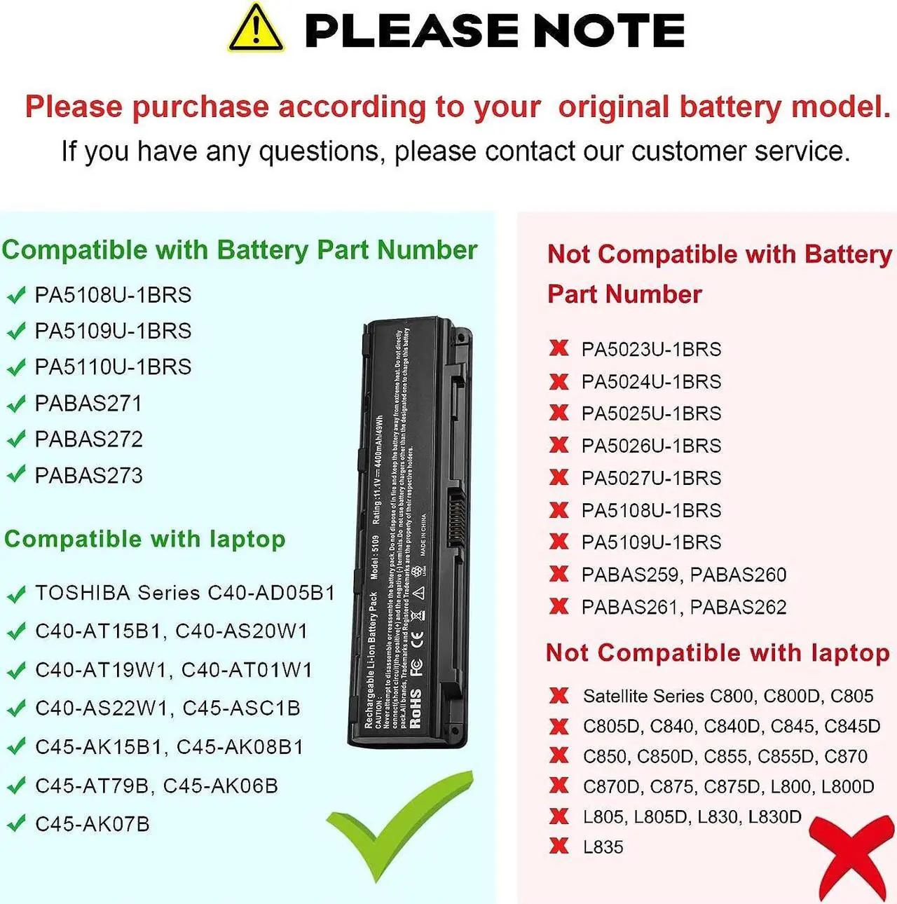 Alt view image 2 of 5 - Futurebatt 49Wh PA5109U-1BRS Battery for Toshiba Satellite C40 C45 C50D C50T C55 C55T C55DT C805 C855 C855D L855 L875 P855 P875 S855 S875 S75 PA5108U-1BRS PA5110U-1BRS PABAS271 PABAS272 PABAS273