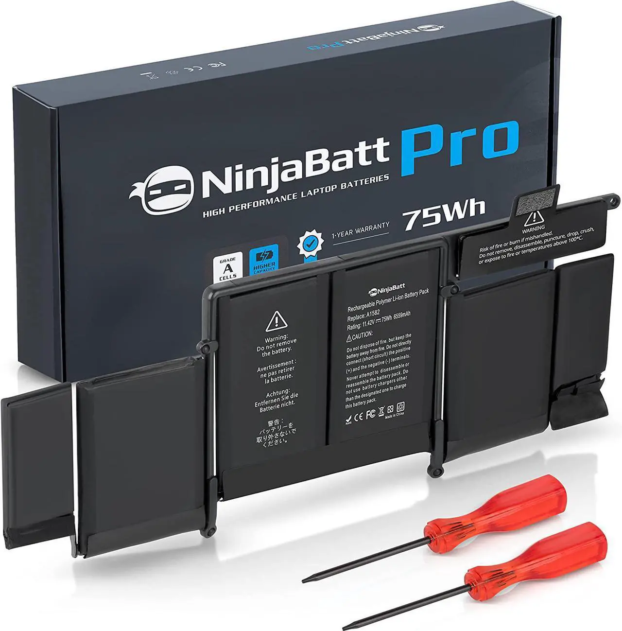 Main image of NinjaBatt Battery A1502 A1582 for Apple MacBook Pro Retina 13 A1493 [Early 2015, Mid 2014, Late 2013] - High Performance [75Wh/11.42V]