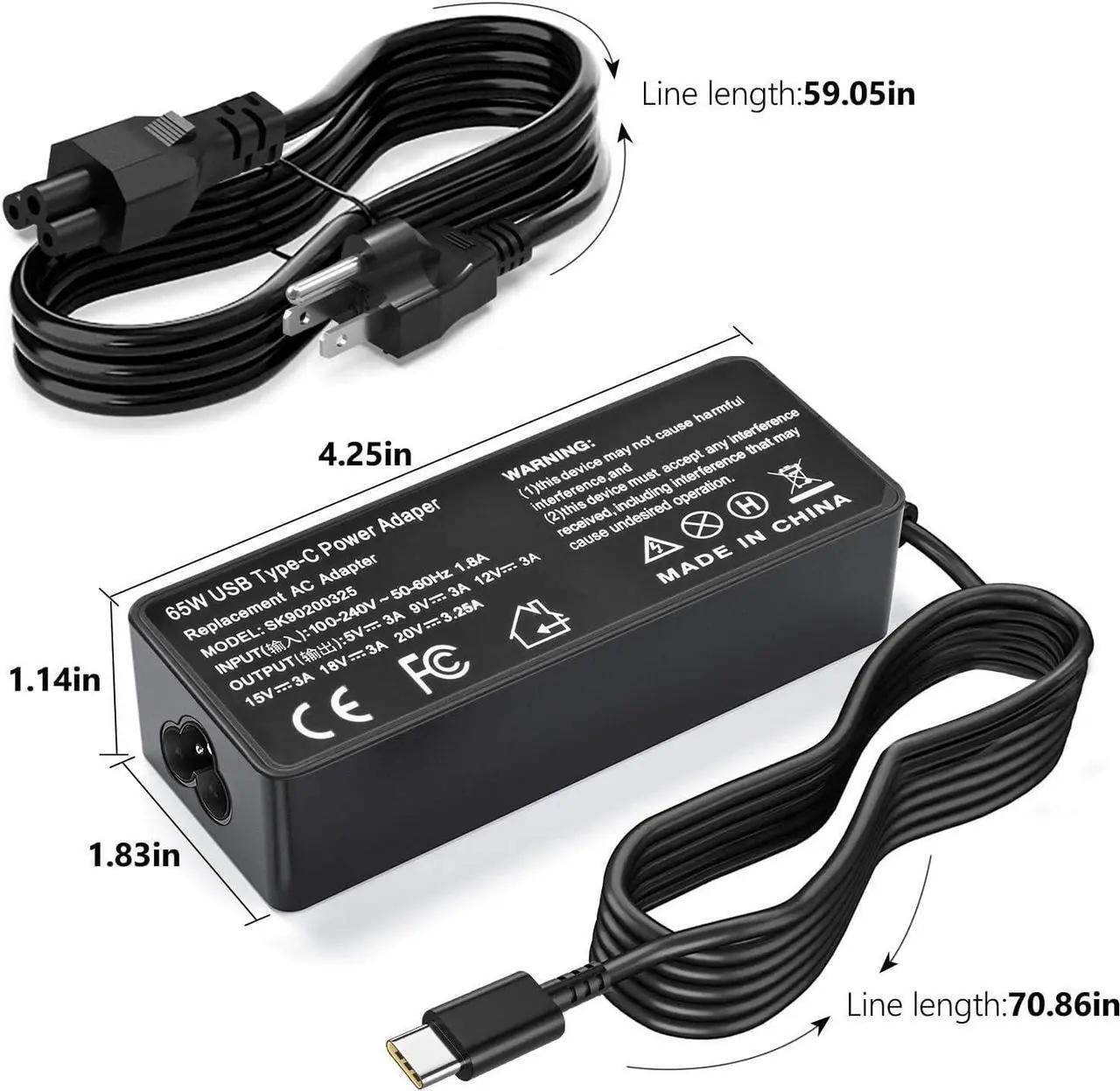Alt view image 5 of 7 - 65W USB Type C AC Charger Fit for Len-OVO Yoga 720 730 920 S730 C740 C930 C940 C630 ThinkPad T480 T480s T580 T580s E480 E580 Chromebook 100e 300e 500e C330 S330 IdeaPad 730S Laptop Adapter Power Cord
