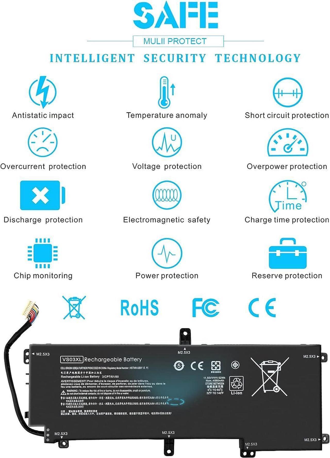 Alt view image 6 of 7 - 52Wh VS03XL 849313-856 Battery Replacement for HP Envy 15t-as100 15t-as000 15-as000 15-as100 15-as133cl 15-as043cl 15-as020nr 15-as031nr 15-as027cl 15-as182cl 849047-541 849313-850 HSTNN-UB6Y 11.55V