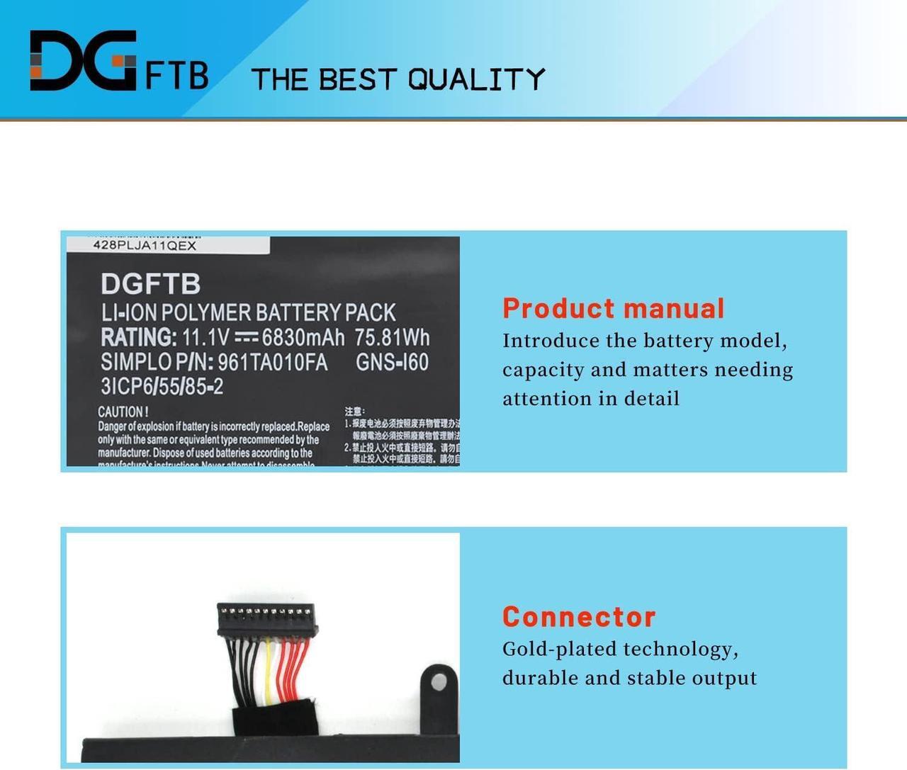 Alt view image 2 of 7 - DGTEC New GNS-I60 961TA010FA Laptop Battery Replacement for GIGABYTE P35G P35K P35N P35W P35X P37K P37W P37X P57W P57X Series 31CP6/55/85-2 GNS-16O GNS-I6O (11.1V 75.81Wh)