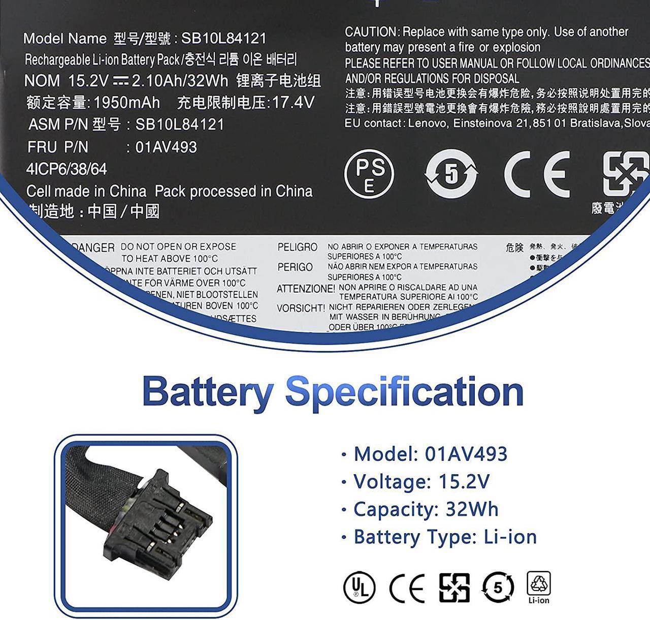 Alt view image 3 of 6 - ANTIEE 00UR891 01AV493 SB10L84121 Internal Battery Replacement for Lenovo ThinkPad T570 T580 P51S P52S Series 00UR890 00UR892 SB10L84121 SB10L84122 SB10L84123 15.2V 32Wh 2100mAh 4-Cell