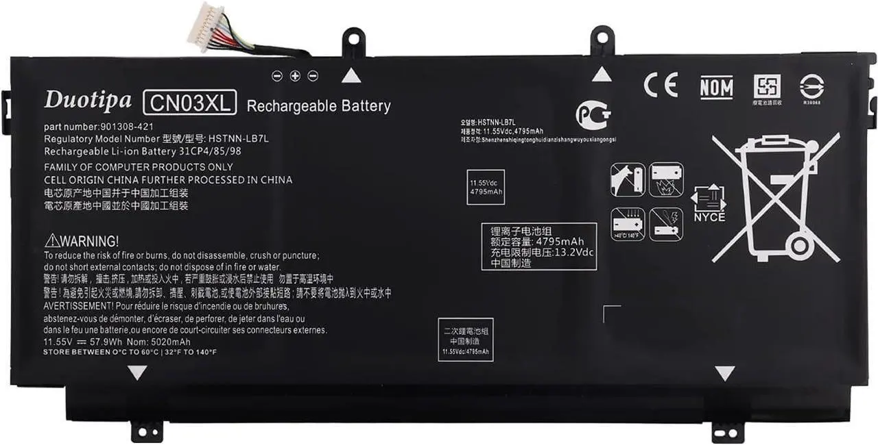 Alt view image 2 of 4 - Duotipa New CN03XL Laptop Battery Compatible with HP Spectre X360 13-AC033DX 13-AB001 HSTNN-LB7L 57.9Wh