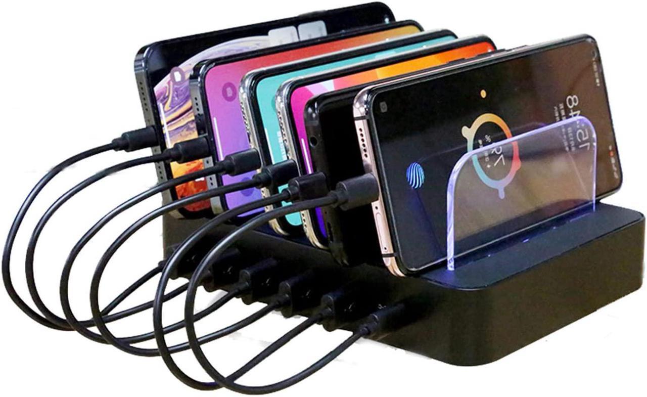 Sidiyang USB Charging Station 6 Ports Multi Device Dock Desk Organizer Charge Station,Multiple Charger Station, with Watch Stand for Phone/Tablets/Smartphones (Included 6 Cables)