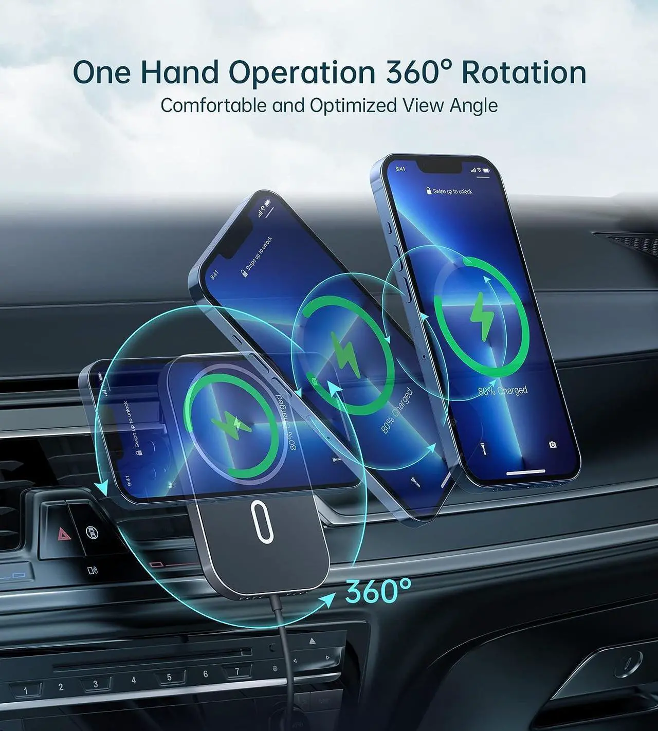 Alt view image 6 of 7 - for MagSafe Car Mount Charger With Adapter, Magnetic Wireless Charger for Car Vent [2024 Upgraded Magnet] 360° Rotation iPhone Car Charger Compatible with iPhone 15/14/13/12 Series&MagSafe Case