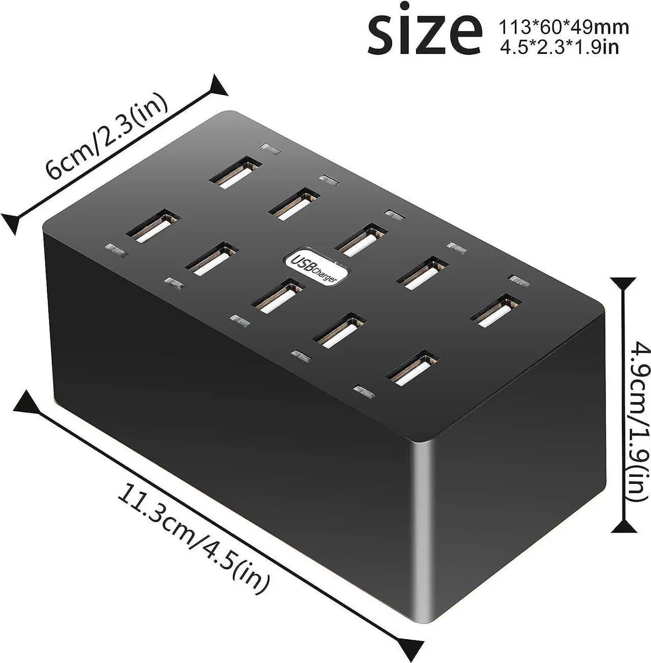 Alt view image 2 of 7 - 10 Ports Wall Charger, 50W 10-Port Family-Sized Desktop USB Rapid Charger,Multiple Charging Station,Compatible with Smartphones and Other USB Charging Devices