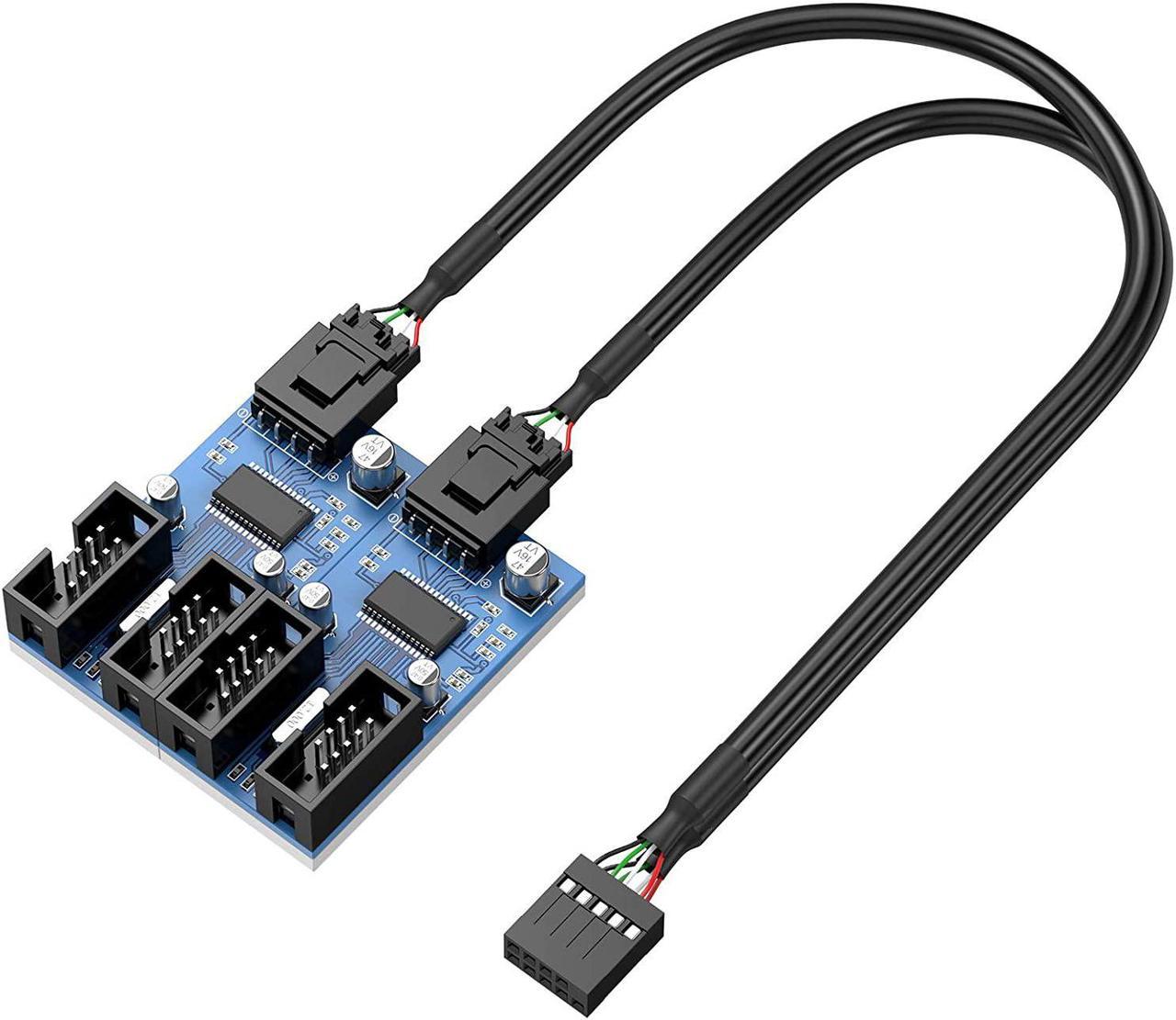 Motherboard USB2.0 9pin USB Header Splitter Male 1 to 4 Female Extension Cable30cm/0.98ftCard Control PCB Board USB HUB 9-pin Splitter Adapter Port Multilier PWM Fan Splitter Cable 1 to 4 Converter