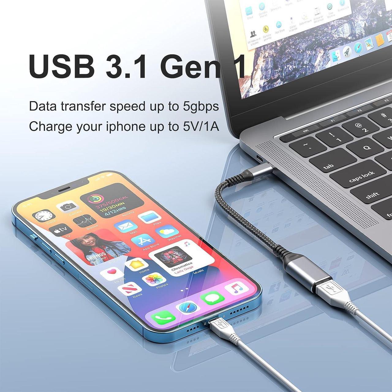 Alt view image 3 of 7 - USB C to USB Adapter USB C Male to USB3.0 Female Cable Type c to USB Suitable for Cellphone Charging or OTG PC and Laptop 3.9 inch Sliver 2-PCS