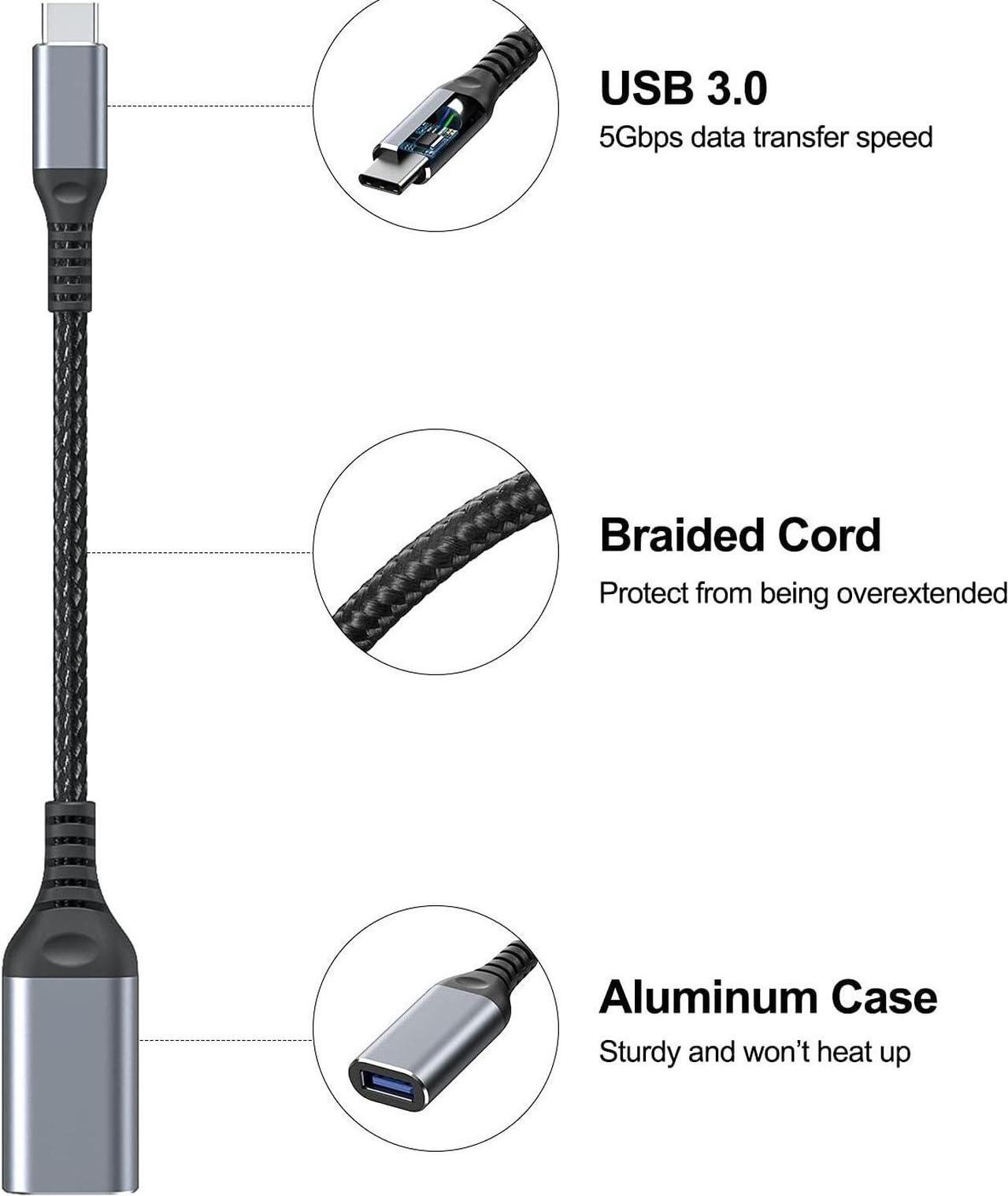 Alt view image 2 of 7 - USB C to USB Adapter USB C Male to USB3.0 Female Cable Type c to USB Suitable for Cellphone Charging or OTG PC and Laptop 3.9 inch Sliver 2-PCS