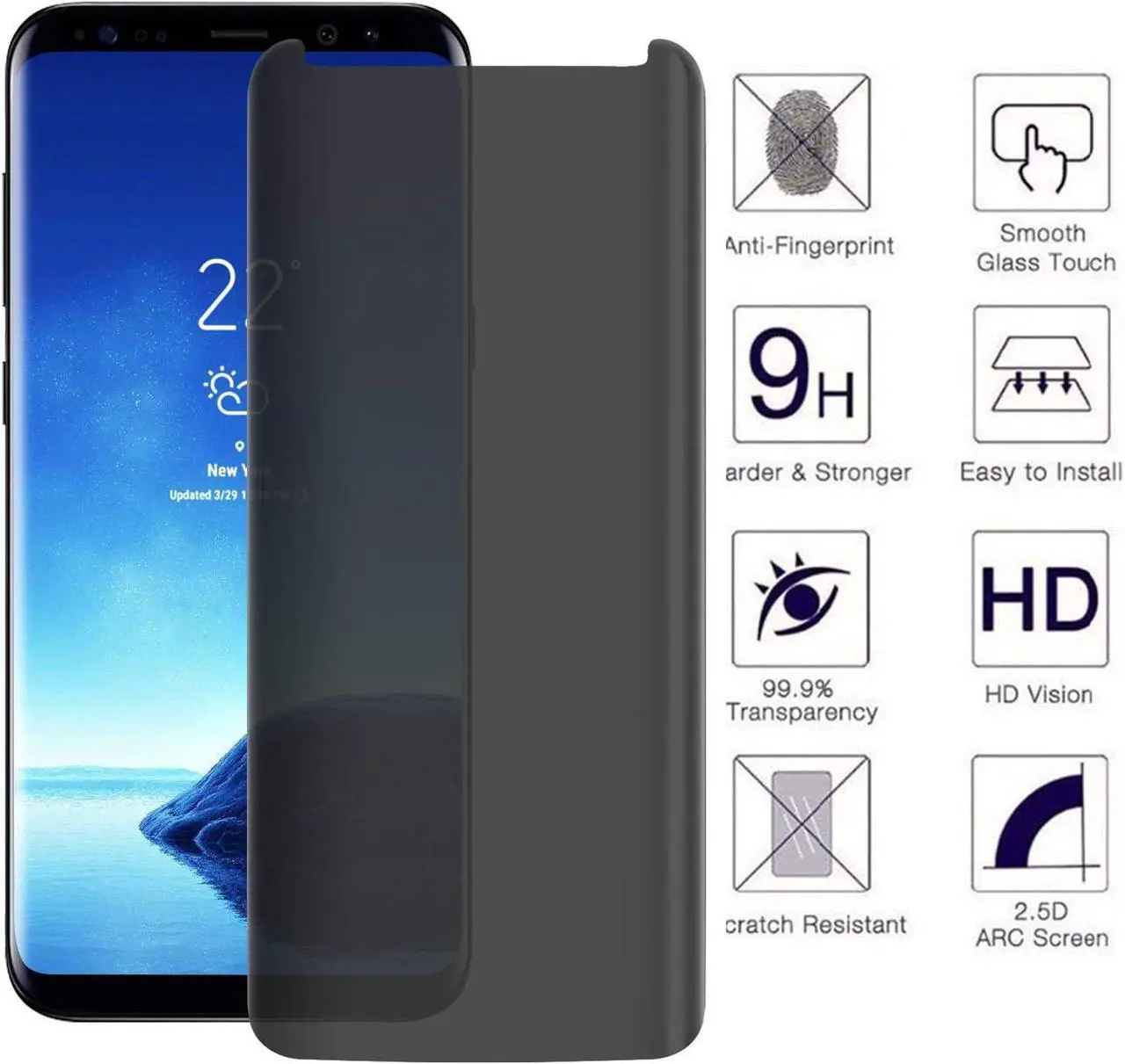 Alt view image 3 of 7 - [2 Pack] for Galaxy S8 Plus Privacy Screen Protector, AmzSuker Anti-Spy 3D Curved Tempered Glass [Case Friendly][9H Hardness][Anti-Scratch] Screen Protector for Samsung Galaxy S8 Plus