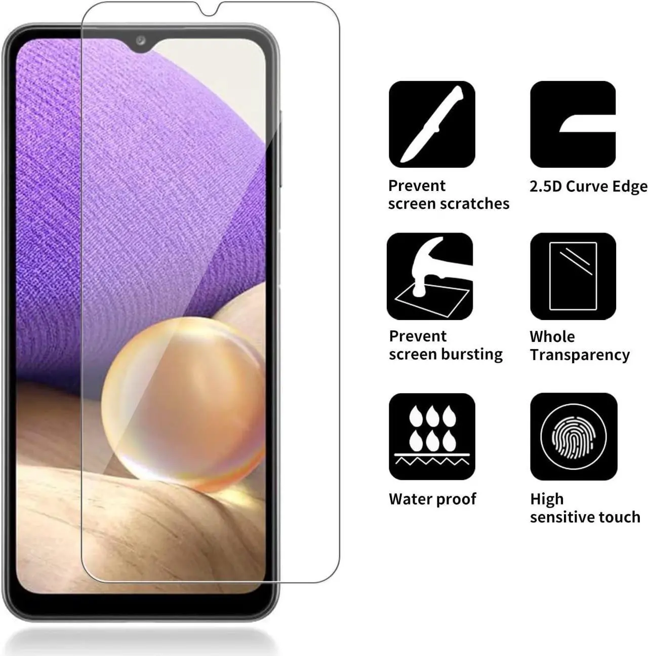 Alt view image 2 of 6 - [4 Pack] Glass Screen Protector Compatible for Samsung Galaxy A32 5G [Not for A32 4G][9H Hardness]-HD Screen Tempered Glass, Easy Install-[Case Friendly] 2.5D Edge