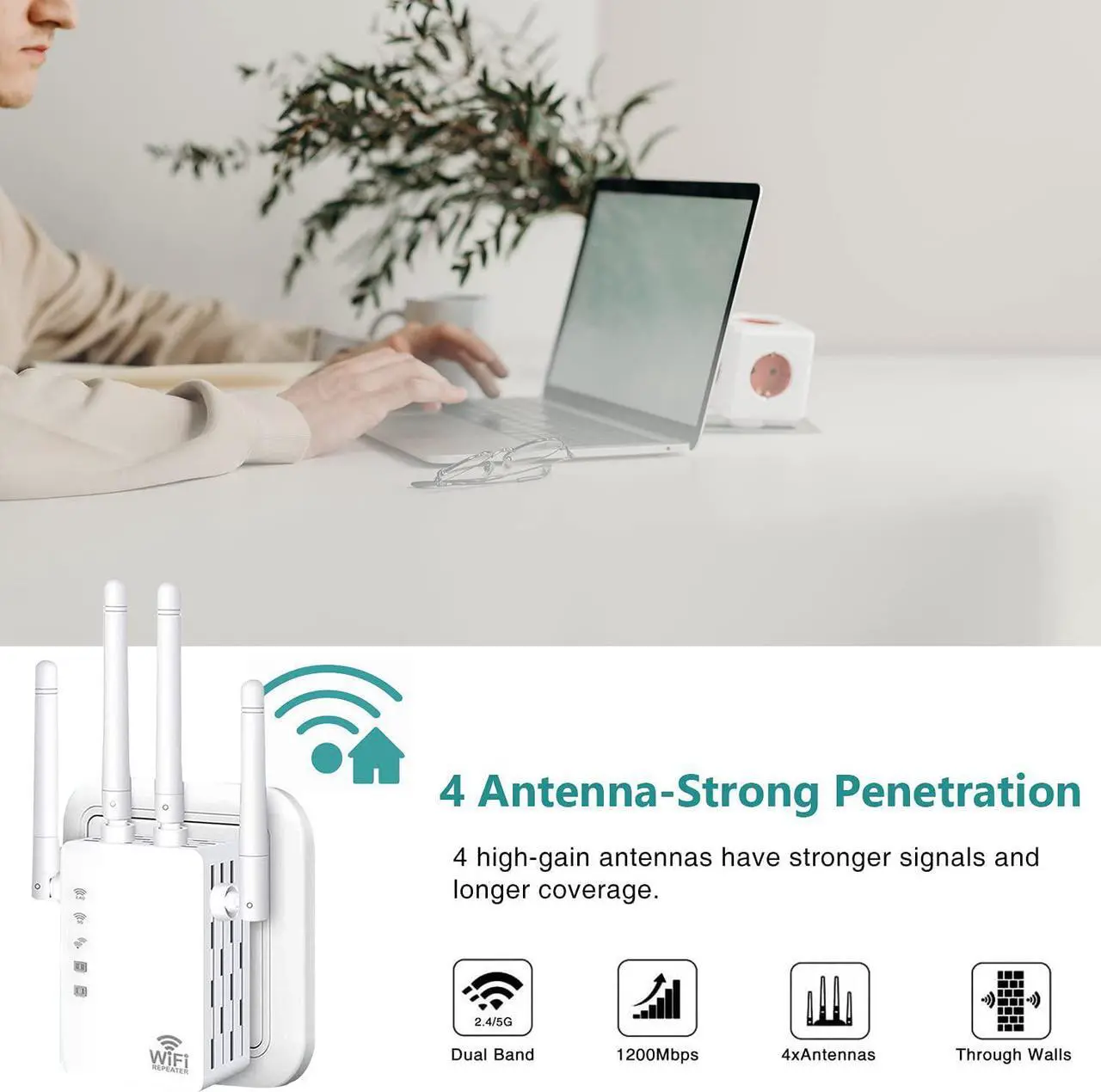 Alt view image 3 of 6 - 2023 WiFi Extender Signal Booster - for Home Covers Up to 9800 Sq.ft and 45 Devices, WiFi Booster with Ethernet Port, Easy Setup, Internet Range Extender - Compatible w/ Alexa, Fire Stick, Ring-a1
