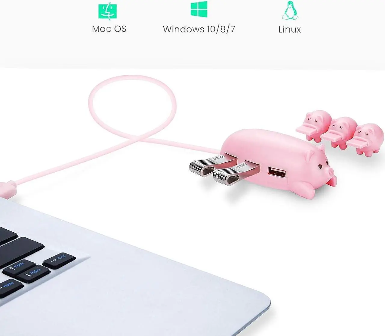 Alt view image 3 of 7 - Cute USB Hub, JoyReken Pink Mom Pig USB Hub with 3 Piglet Decoration Lids, Great Gifts for Pig Lovers Cute Pig Stuff Pig Decorations Animal Hub Pink Computer Accessories