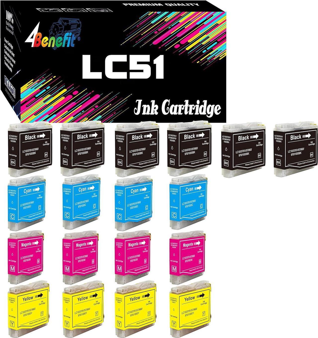 (Set of 18) 4Benefit Compatible LC51 Ink Cartridge Replacement LC-51 (6BK+4C+4M+4Y) Work for MFC-240C MFC-465CN MFC-665CW DCP 130C 330C 540CN MFC 230C 3360C 5460CN IntelliFax 1360 Inkjet Printer