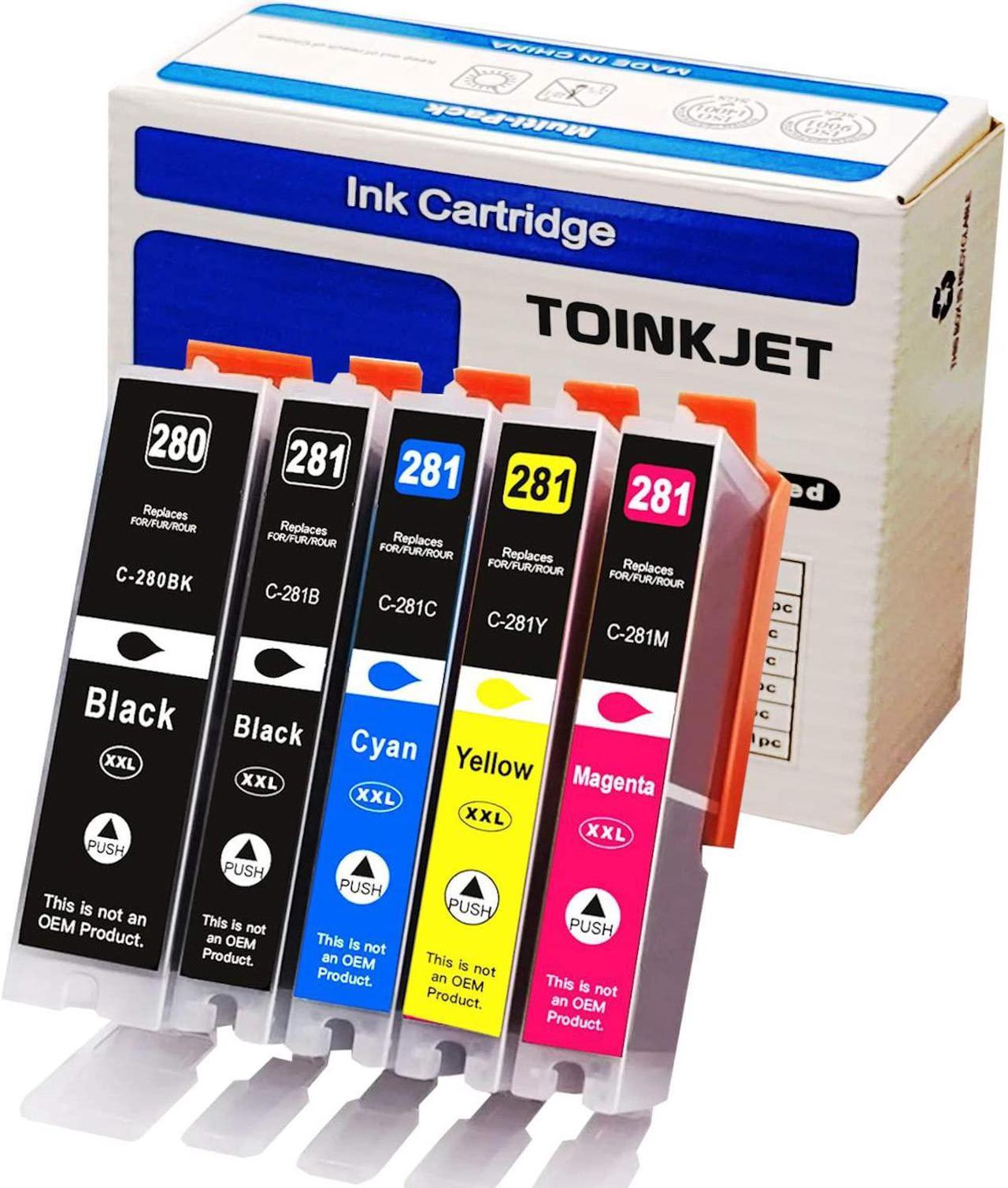 TOINKJET Compatible Replacement for Canon PGI-280XXL CLI-281XXL PGI280 XXL CLI281 XXL Ink Cartridge for PIXMA TS6120 TS6220 TS6320 TS702 TS9520 TS9521C TR7520 TR8520 TR8620(5-Pack)