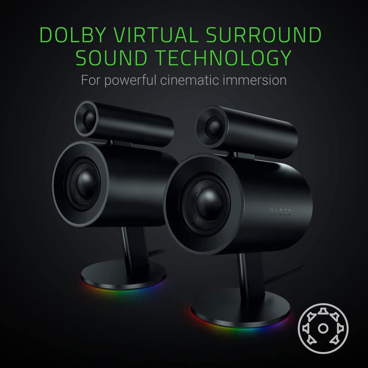 Alt view image 2 of 7 - Razer Nommo Pro: THX Certified Premium Audio - Dolby Virtual Surround Sound - LED Illuminated Control Pod - Downward Firing Subwoofer - Powered by Razer Chroma - PC Gaming Speakers