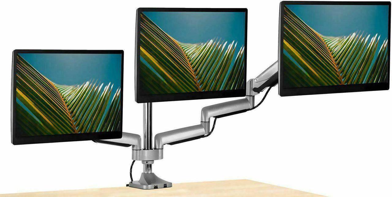 Alt view image 3 of 6 - Triple Monitor Desk Mount With USB Port Height Adjustable 17" - 32"
