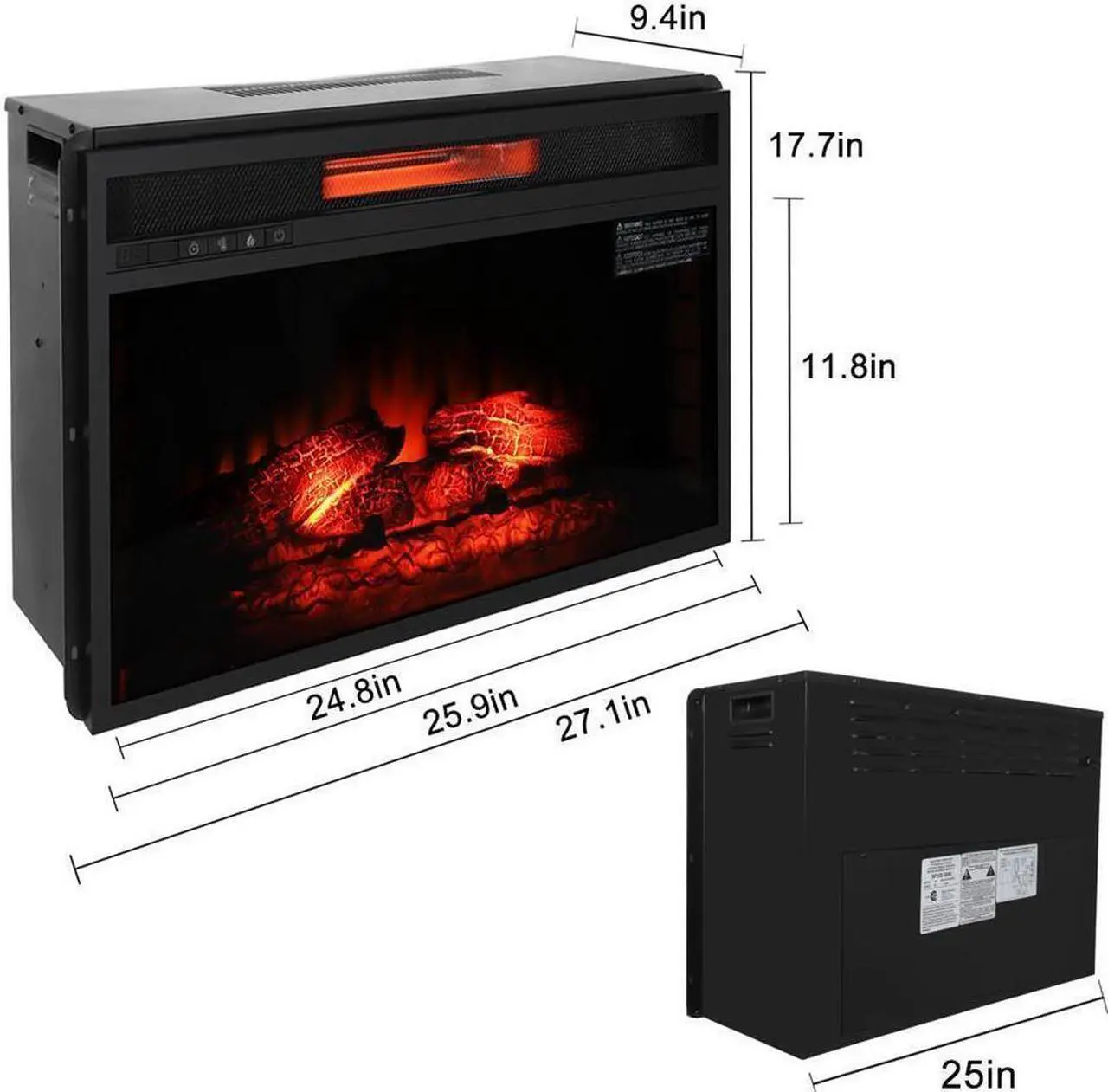 Alt view image 5 of 6 - Electric Home Embedded 26" Fireplace Insert Heater Emulon Flame Remote Black