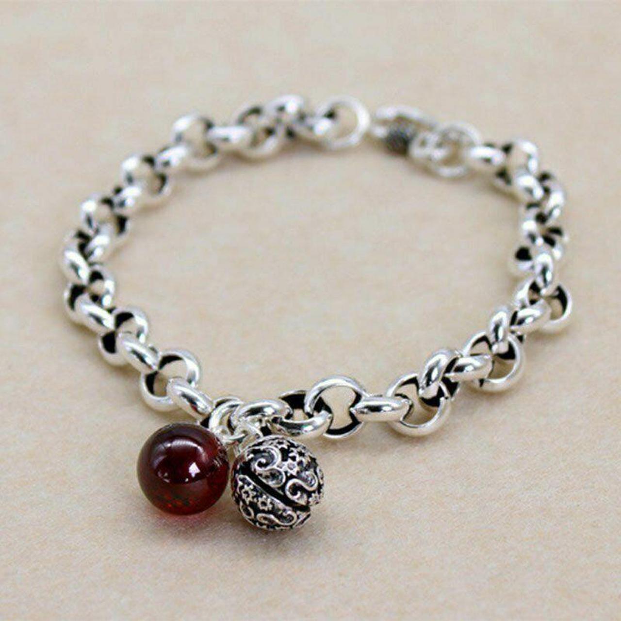Alt view image 2 of 11 - Silver Plated Retro Bell Red Bracelet Chain Charm Party Jewelry Lab-Created