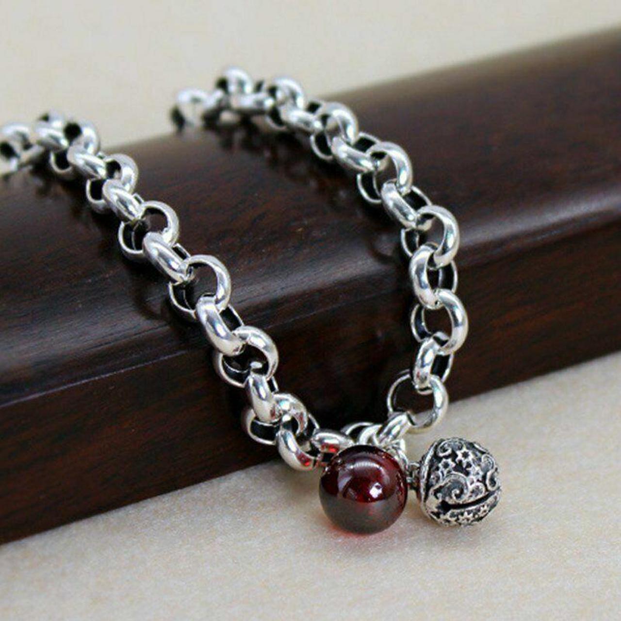 Alt view image 3 of 11 - Silver Plated Retro Bell Red Bracelet Chain Charm Party Jewelry Lab-Created