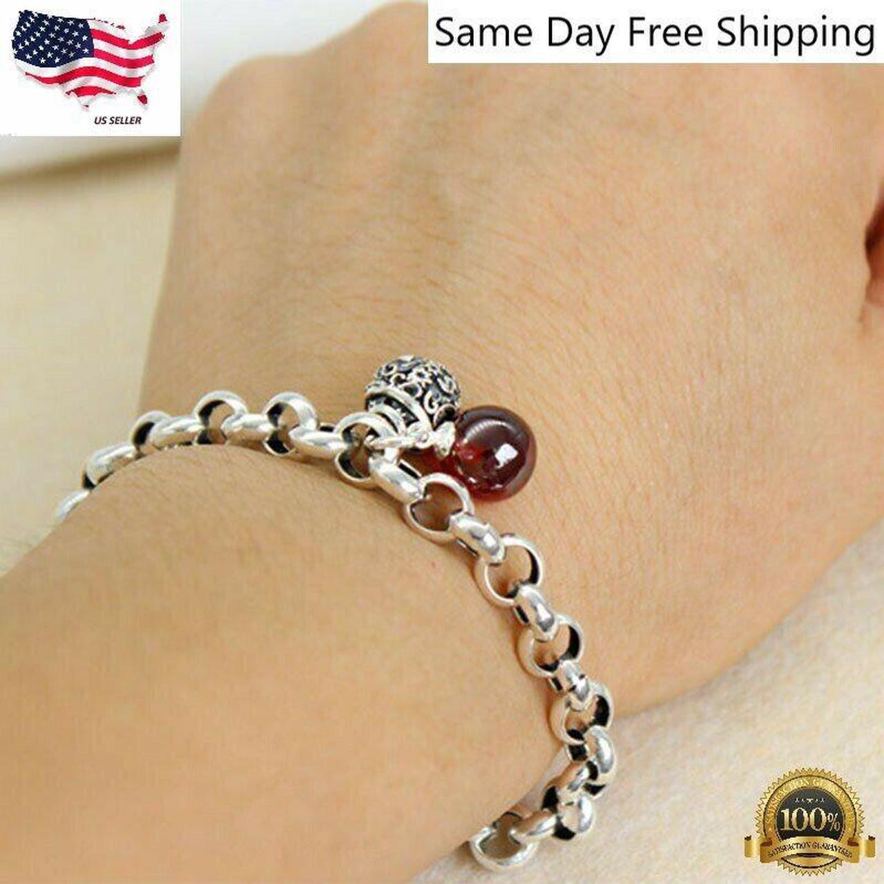 Main image of Silver Plated Retro Bell Red Bracelet Chain Charm Party Jewelry Lab-Created