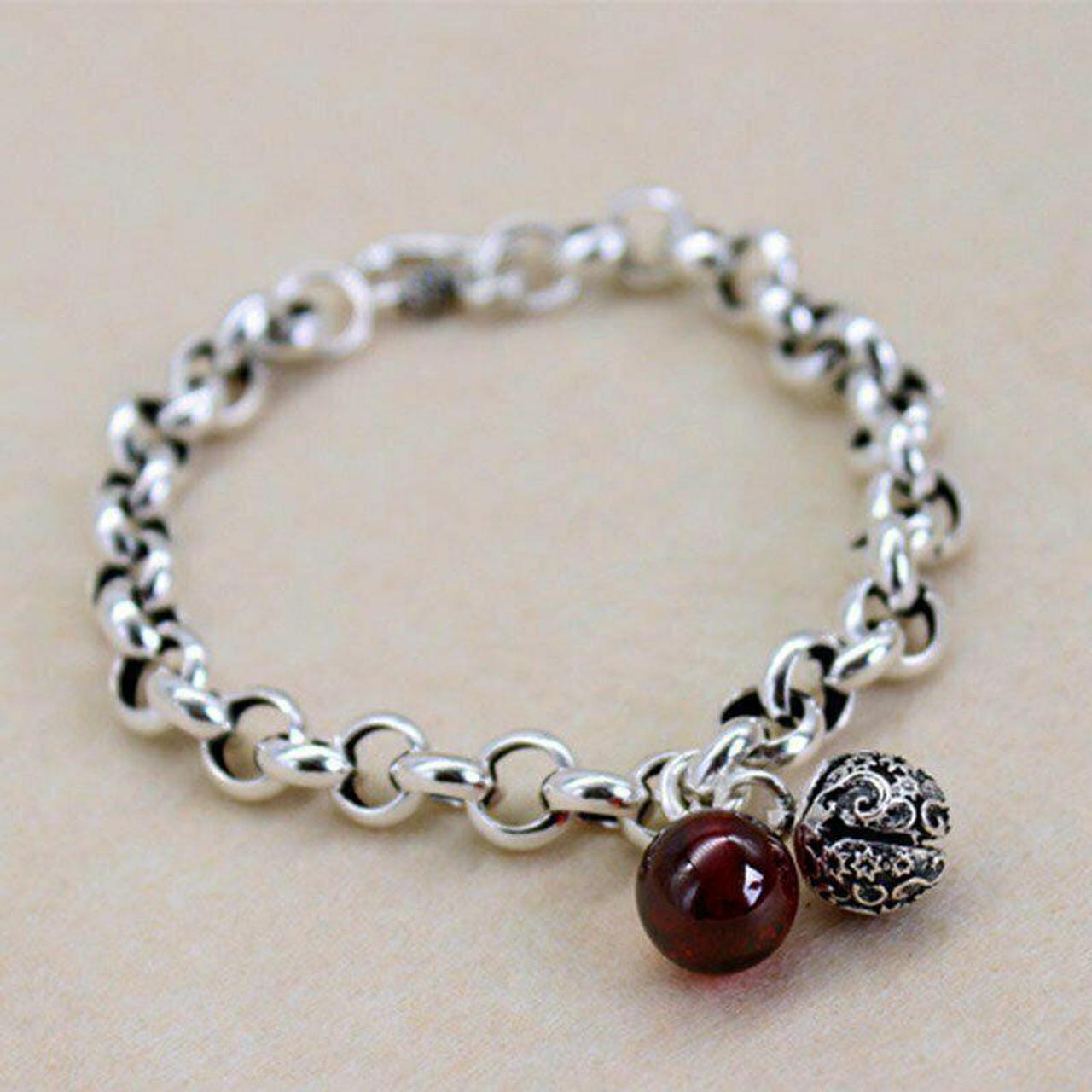 Alt view image 5 of 11 - Silver Plated Retro Bell Red Bracelet Chain Charm Party Jewelry Lab-Created