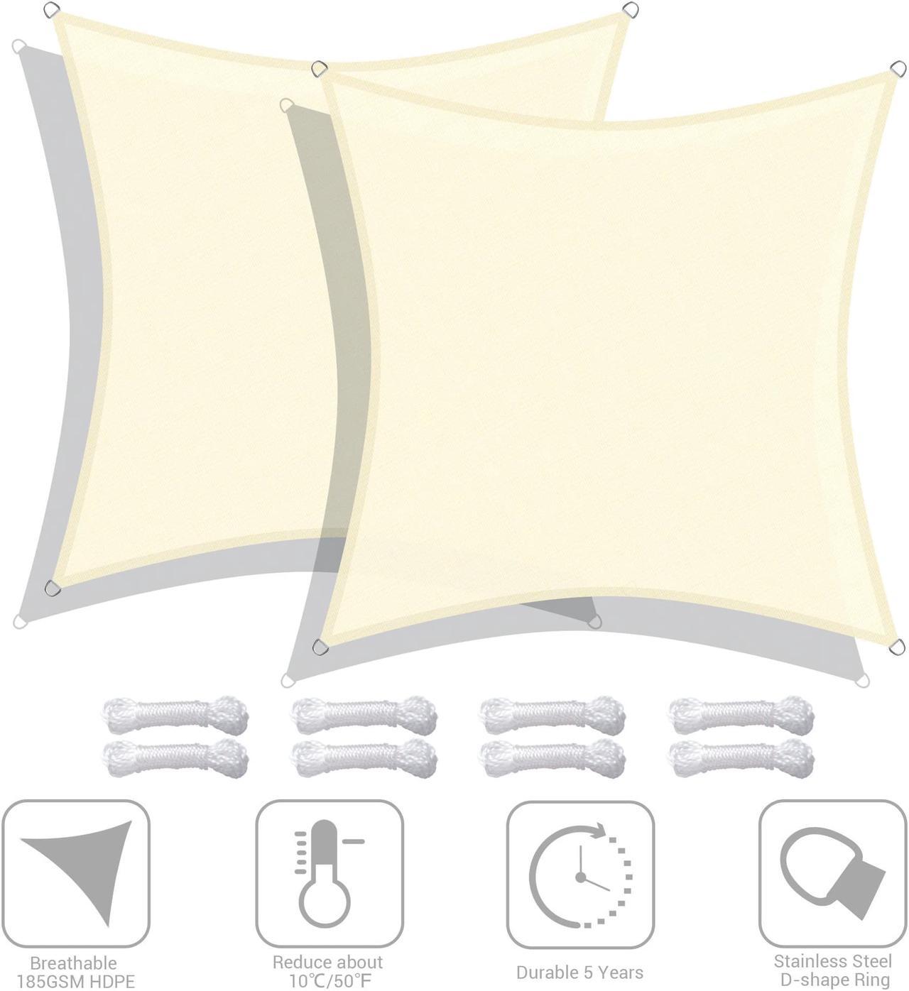 Alt view image 2 of 7 - Yescom 2 Pack 10x10 Ft 97% UV Block Square Sun Shade Sail HDPE Canopy Cover Net Pool
