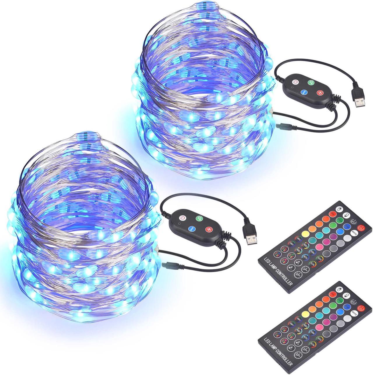 Yescom 2 Packs 33FT LED String Lights 100 Led RGB Lights 20 Colors with Remote & Bluetooth Fairy Light for Party Garden