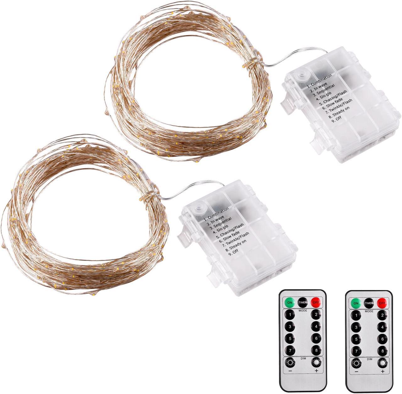 Yescom 2 Packs 66Ft LED Warm White Starry Fair String Lights 8 Modes Remote Christmas for Party Wedding Bedroom