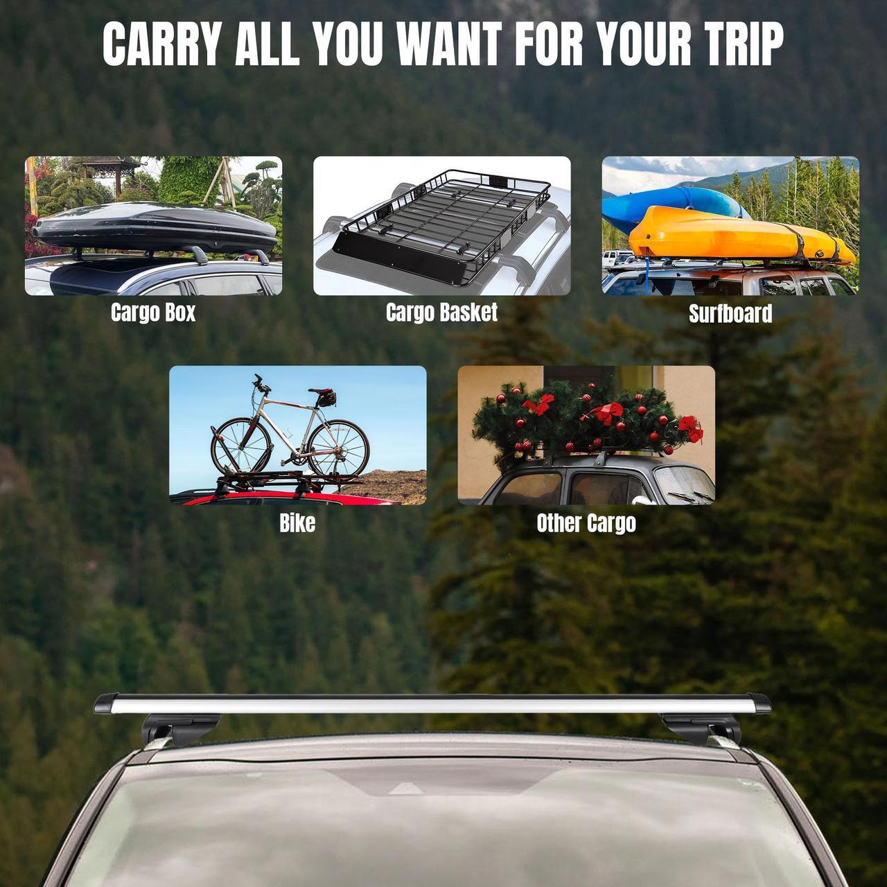 Alt view image 4 of 7 - Universal 48" Car Top Luggage Cross Bar Roof Rack Roof Top Cargo Carrier SUV Aluminum Pair