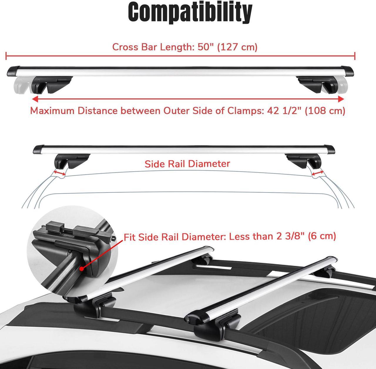 Alt view image 3 of 7 - Universal 48" Car Top Luggage Cross Bar Roof Rack Roof Top Cargo Carrier SUV Aluminum Pair