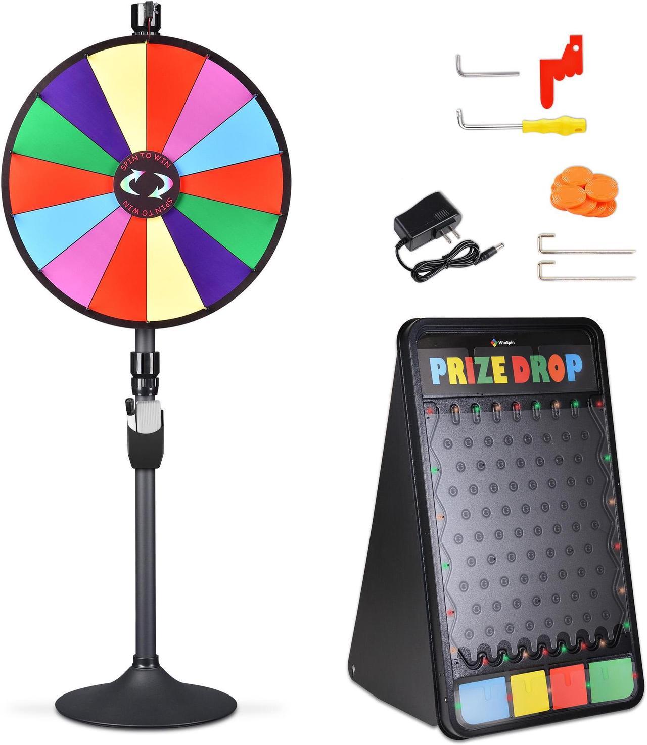 WinSpin 24" Dual Use 14 Slots Prize Wheel Prize Drop Game Board Kit w/ LED Light