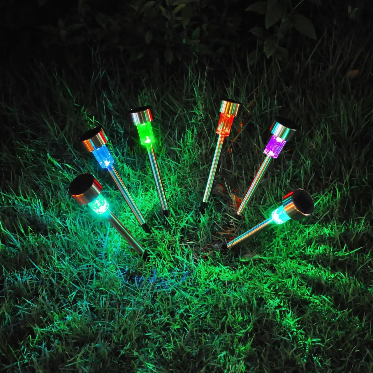 Alt view image 3 of 7 - 24pc Color Changing Stainless Steel Solar Powered LED Light Pathway Landscape
