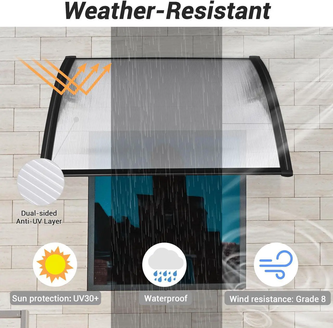 Alt view image 6 of 7 - Yescom 2Pcs 40"x40" Door Window Awning Whole One-piece Polycarbonate UV30+ Outdoor Rain Snow Protection White Board