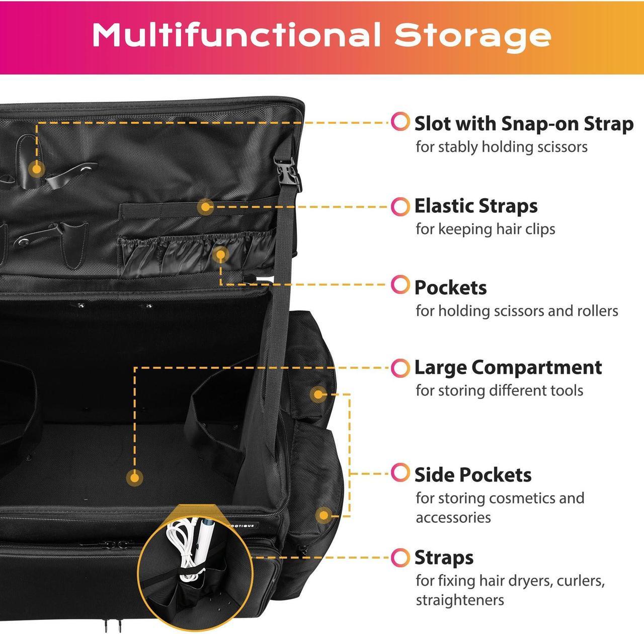 Alt view image 7 of 7 - Byootique Soft Rolling Hair Stylist Train Case w/ Hair Tools Travel Bag Backpack