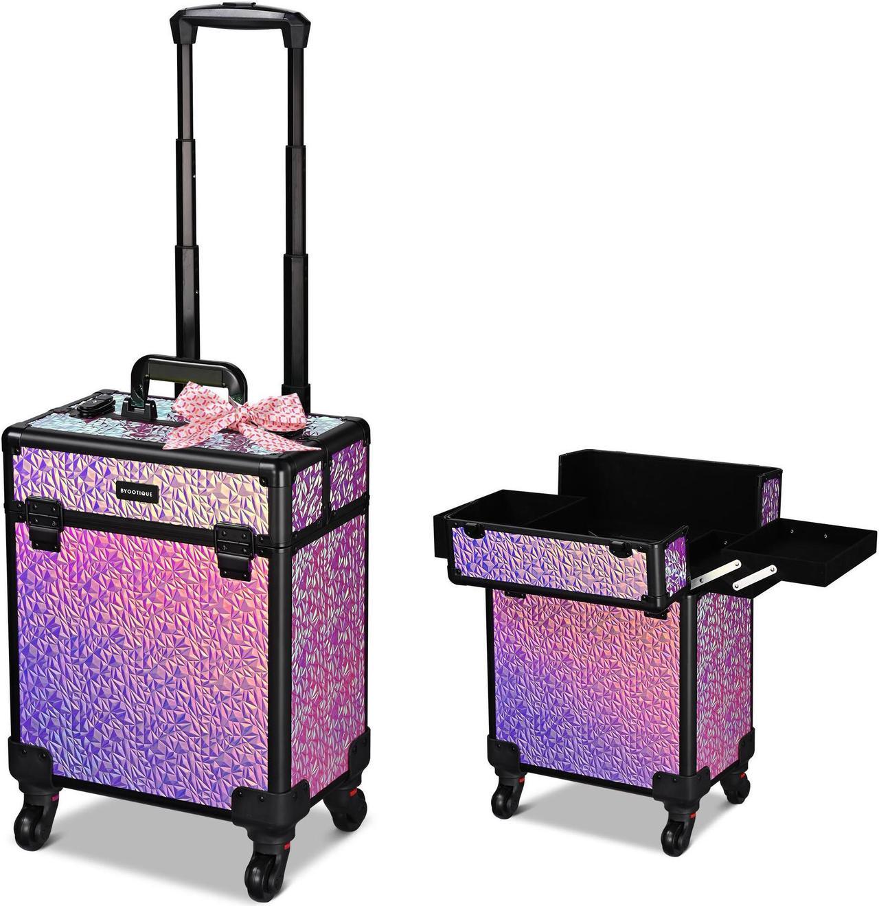 Byootique Rolling Makeup Train Case Cosmetic Trolley Organizer Mermaid Pink