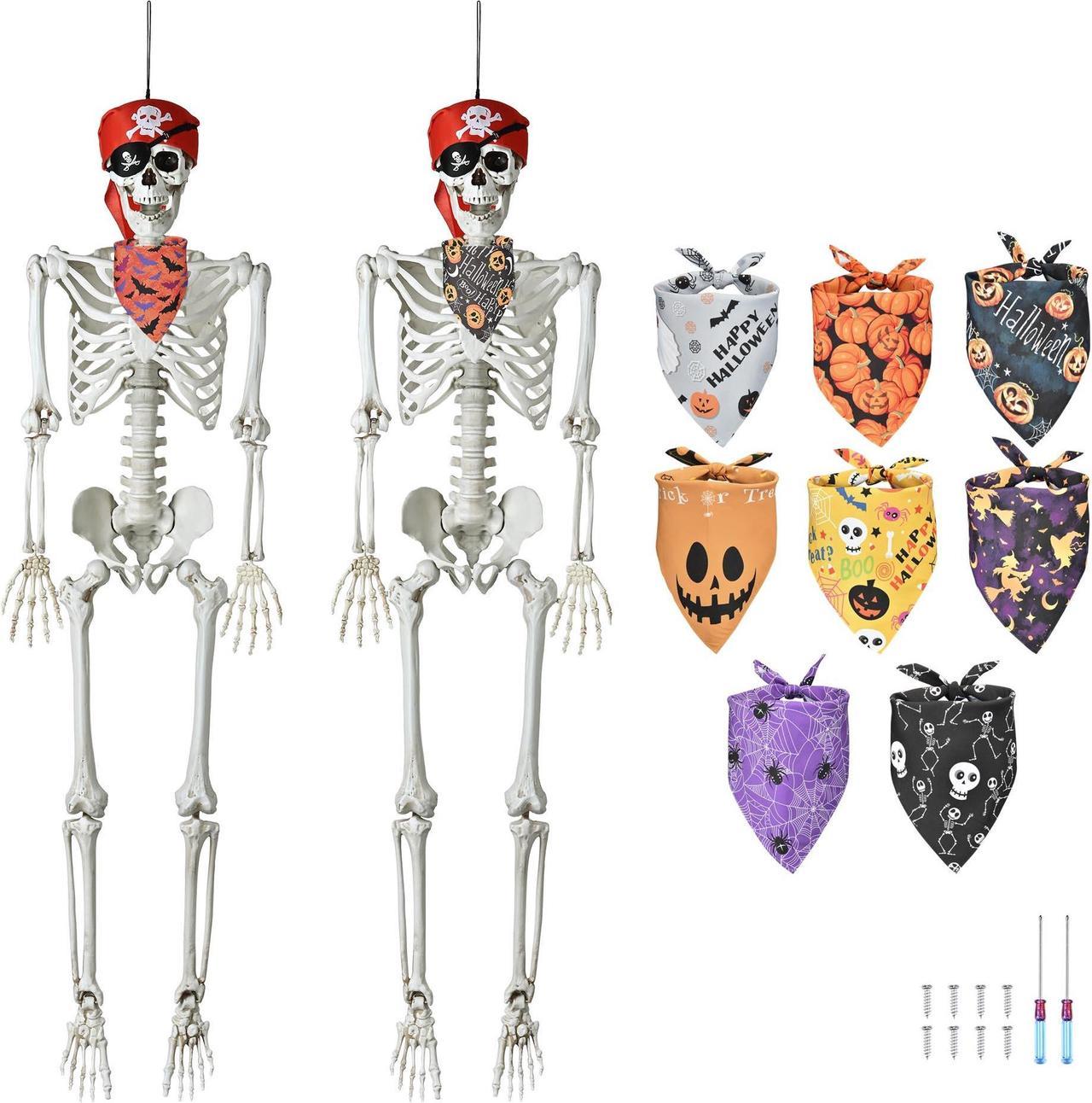 Yescom 2Pcs Pirate Life Size Skeleton Poseable 5.4Ft with Fall Dog Bandana for Halloween Decorations 2024