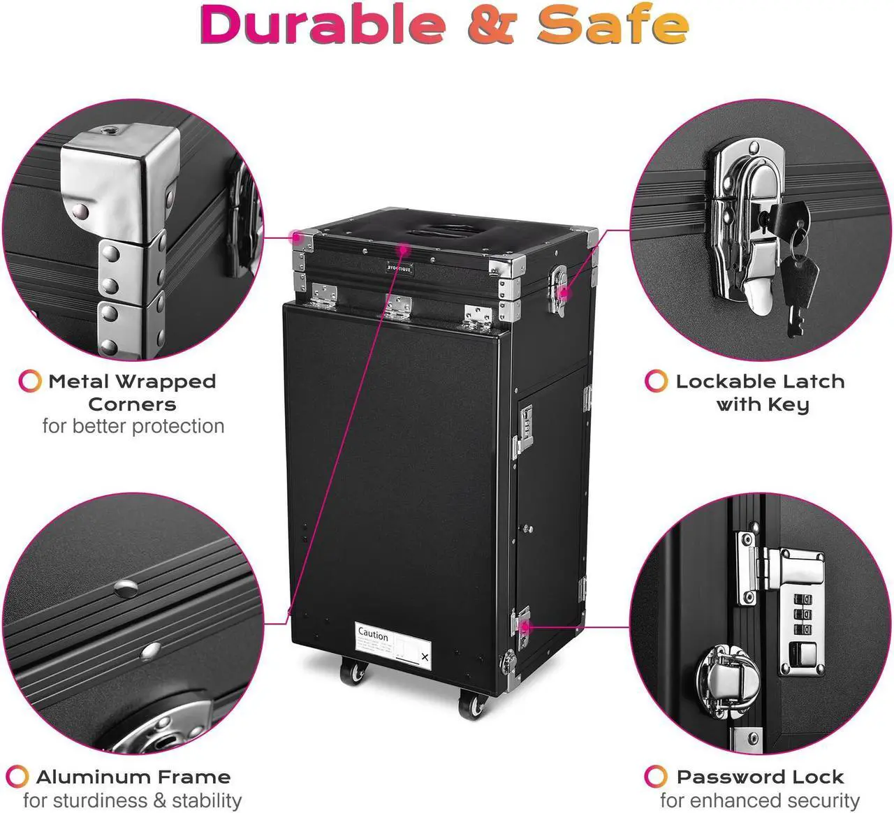 Alt view image 6 of 7 - Byootique Rolling Makeup Train Case Patented Design Pedicure Nail Salon Nail Foldable Trolley Cosmetic Organizer Black with Stool