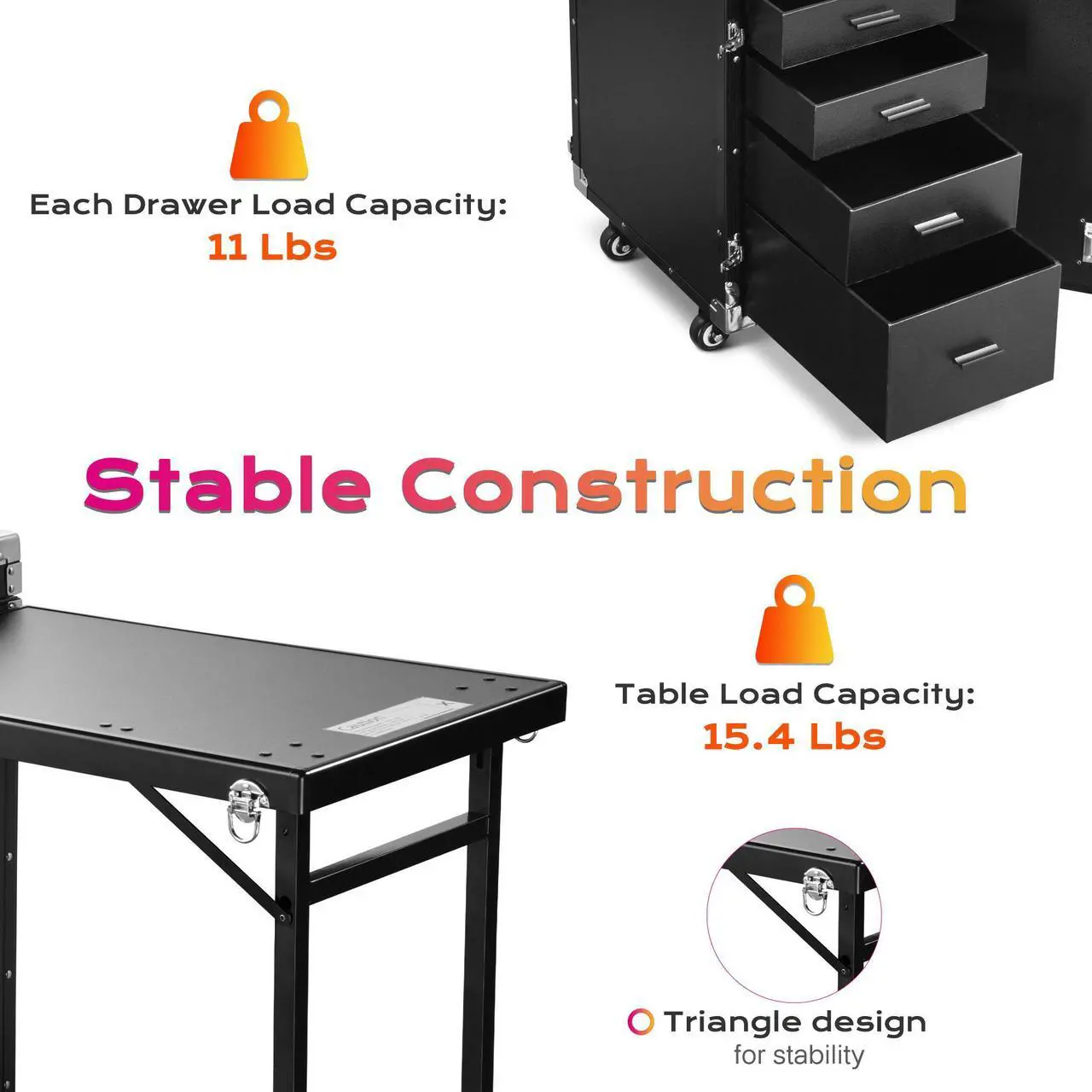 Alt view image 5 of 7 - Byootique Rolling Makeup Train Case Patented Design Pedicure Nail Salon Nail Foldable Trolley Cosmetic Organizer Black with Stool