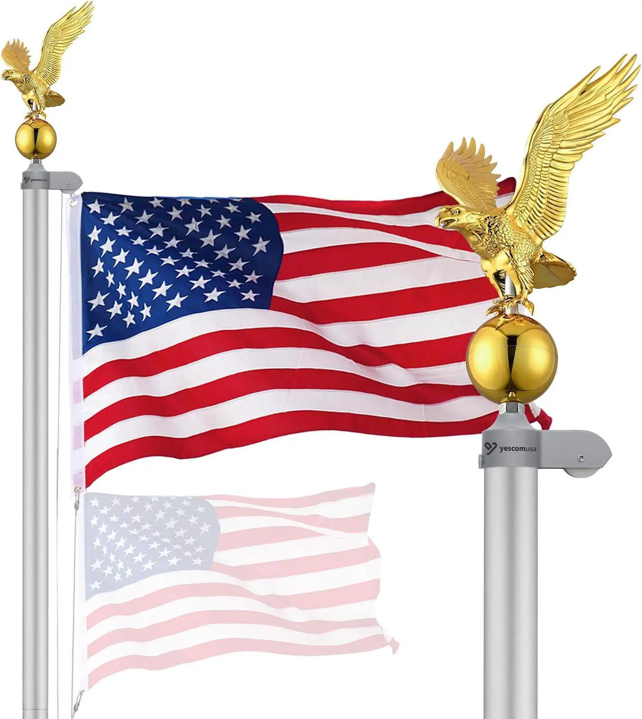 Main image of Yescom Bravery 20Ft Eagle Topper Sectional Flag Pole Kit Aluminum Outside Inground Garden with 3'x5' USA Flag Silver